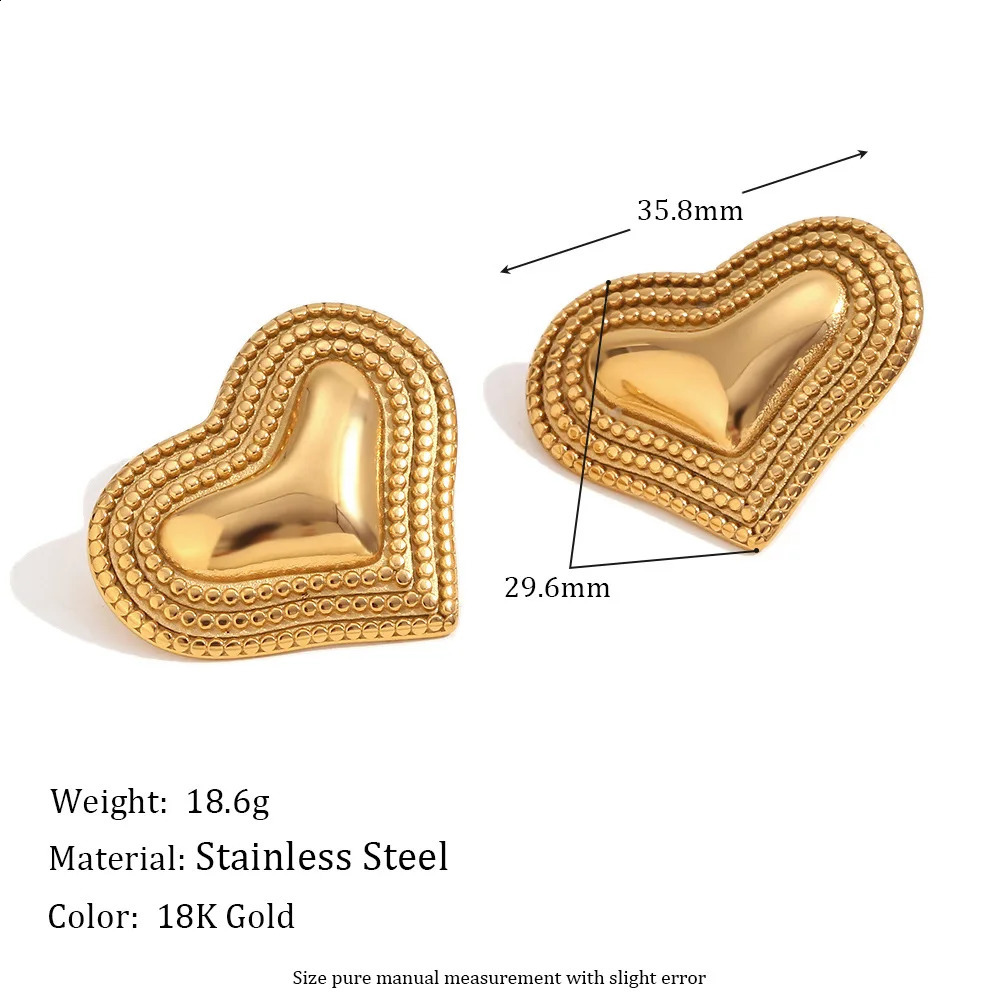 Fashionable and simple heart-shaped jewelry earrings made of stainless steel 18k PVD gold-plated waterproof earring accessories 250409
