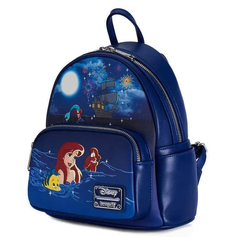 Disney Loungefly Disney Little Mermaid Ariel Fireworks Mini Backpack Deep Blue Student Backpack Cartoon Cute Backpack Girl Bag Gift X250412