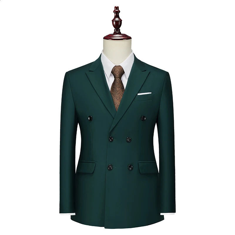 Blue mens double breasted formal suit jacket business office jacket Masculino wedding party dress jacket ultra-thin mens tailcoat 250411