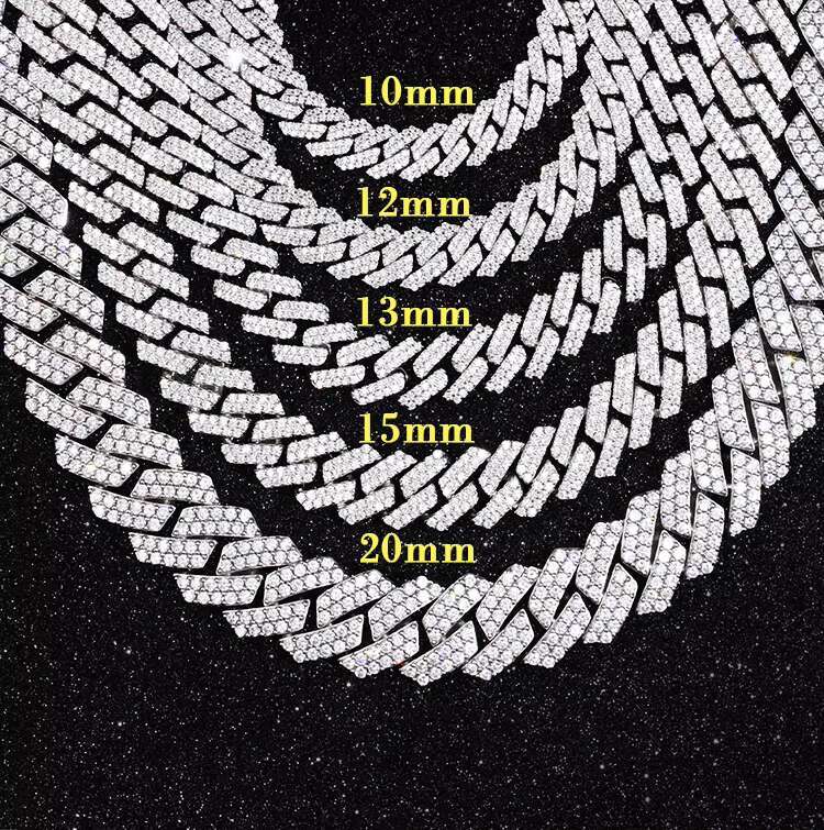 Yu Ying Wholesale Hiphop Jewelry 2rows 8mm Miami Cuban Link Chain Moissanite With 925 Sterling Silver VVS1-D Cuban Necklaces