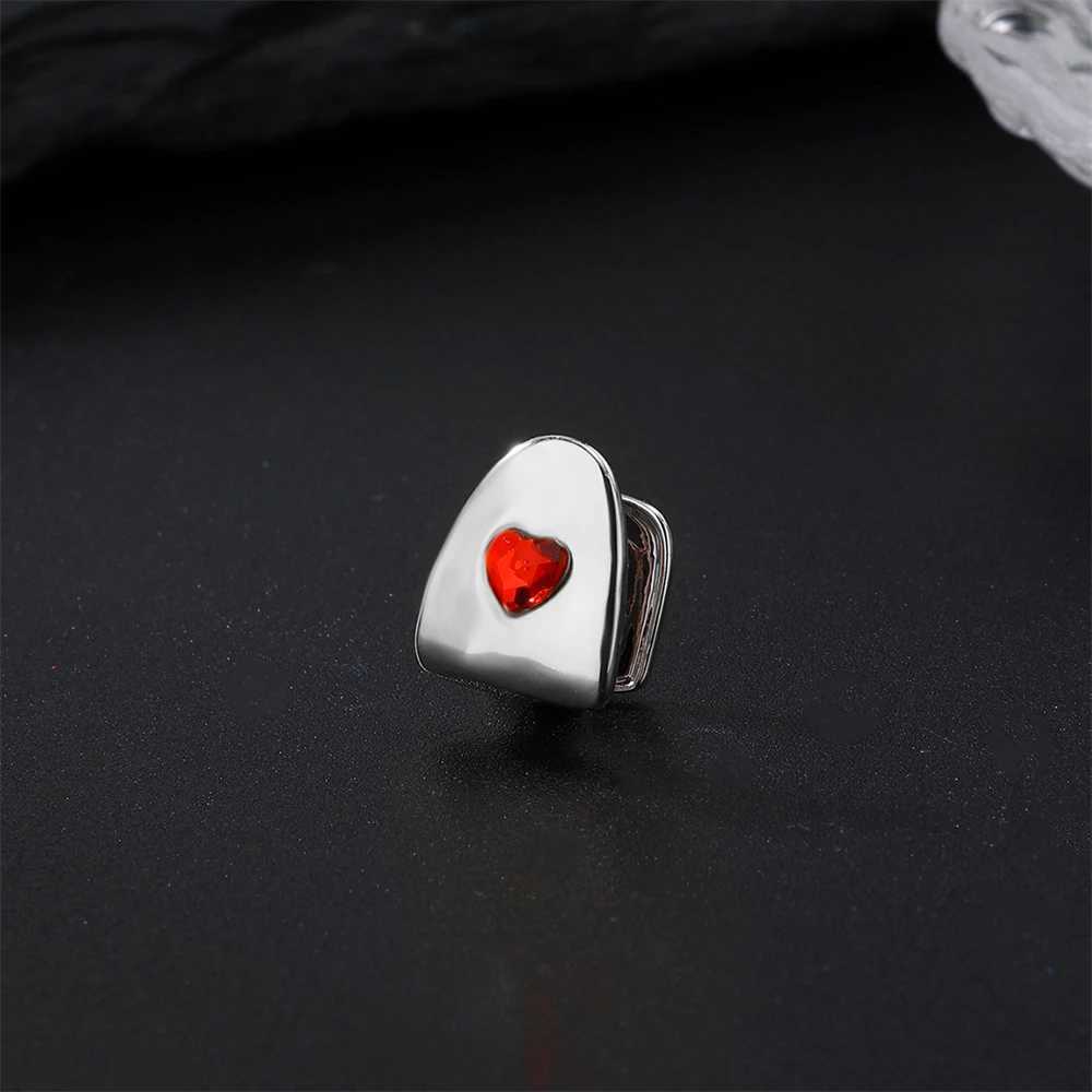 Hip Hop cubic zirconia red heart teeth Grilz gold-plated hat charm dental grill mens jewelry gift W250412
