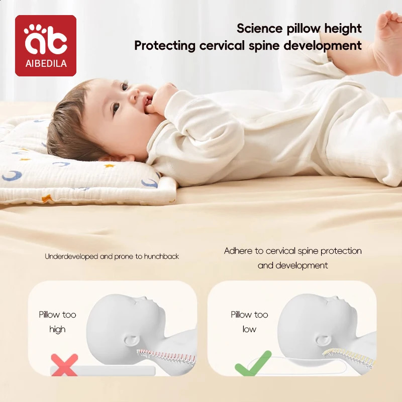 AIBEDILA born Pillow Pad Cotton Bean Velvet Cartoon Pattern Flat Pillow 0-1T Bebe Baby Anti Vomiting Pillow Pad 250411
