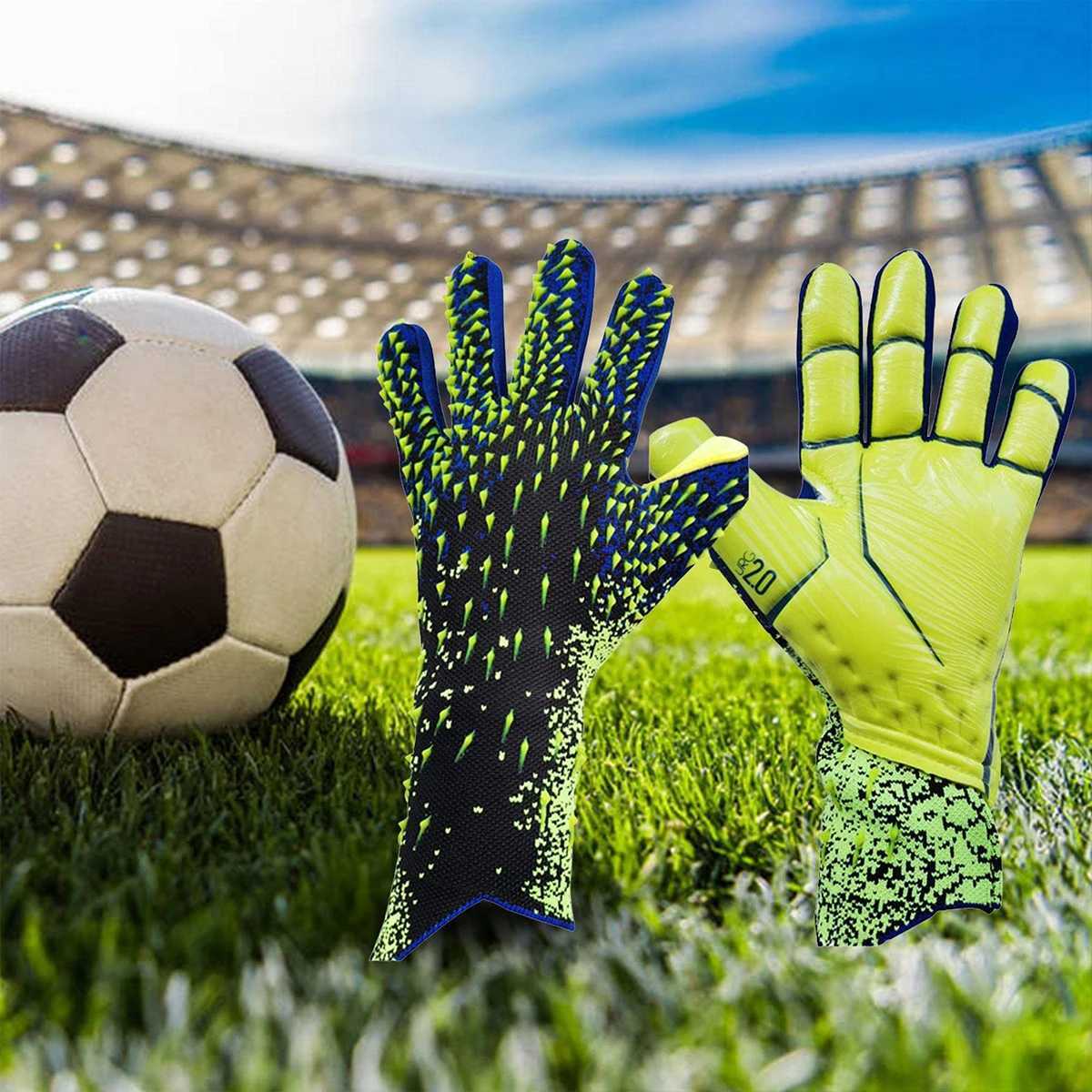 Super grip goalkeeper gloves PU anti slip latex palm and rubber spinning hand back design make it the best football company.XJ250412