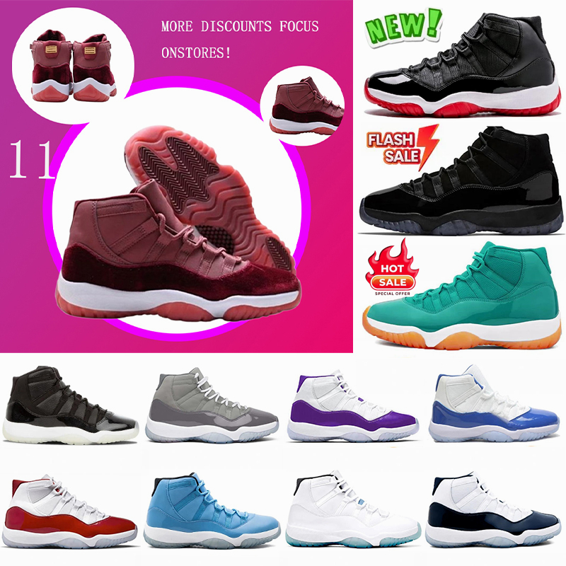Designer sneakers 11 cherry mid cut basketball shoes for men women 11s high low Cement white Green Snakeskin Bred Rose Gold Space Jam outdoor womens mens trainers