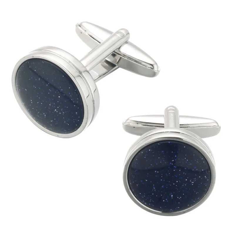 Memolisa Round Cufflinks Blue Black Stone Inlaid Fashion Mens Shirt Wedding Cufflinks High QualityT250412
