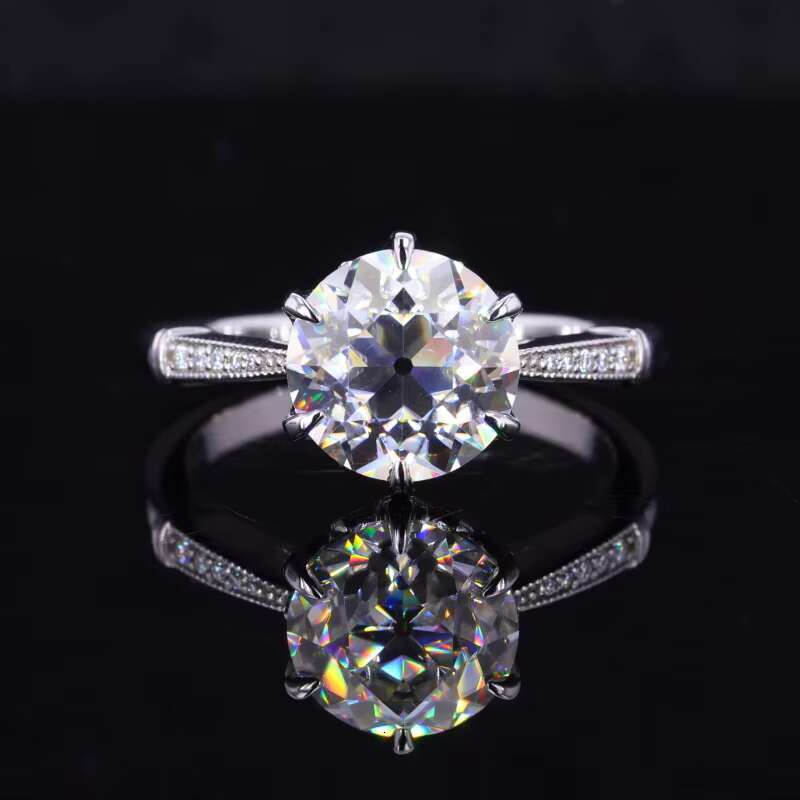 Starsgem Moissanite Ring 14k White Solid Gold Old European Cut OEC Moissanite Engagement Ring