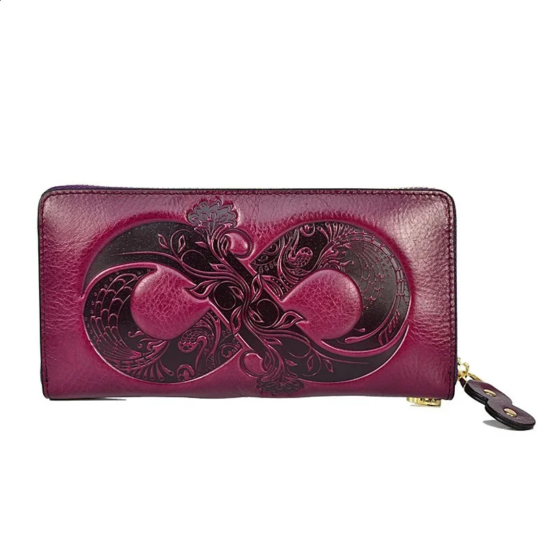 Big leather wallet bag long lucky real cow leather wallet womens one layer cow hidden card clip phone clutch 250411