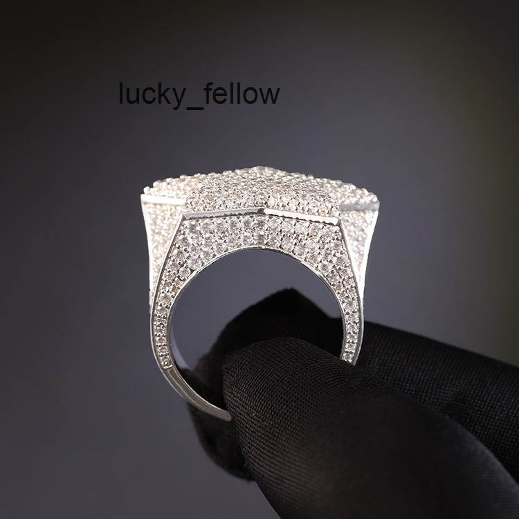 RTS Moissanite Cuban Ring S925 Silver Iced Out Hip Hop Jewelry White Gold Plated Vvs Moissanite Diamond Cuban Star Rings