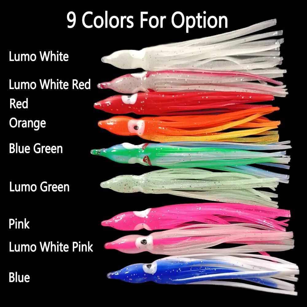 Bimoo 2bags=10pcs 9cm Soft Squid Skirts Orange Red Blue Luminous Plastic Octopus Skirt Saltwater Fishing Lures Baits Z250411