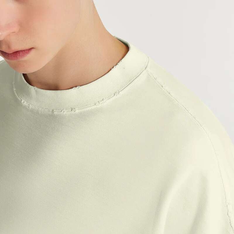 Designer Twill Fabric Minimalism Blank T-Shirts Men 250Grams Distressed Collar 100% Cotton Oversized Tshirts