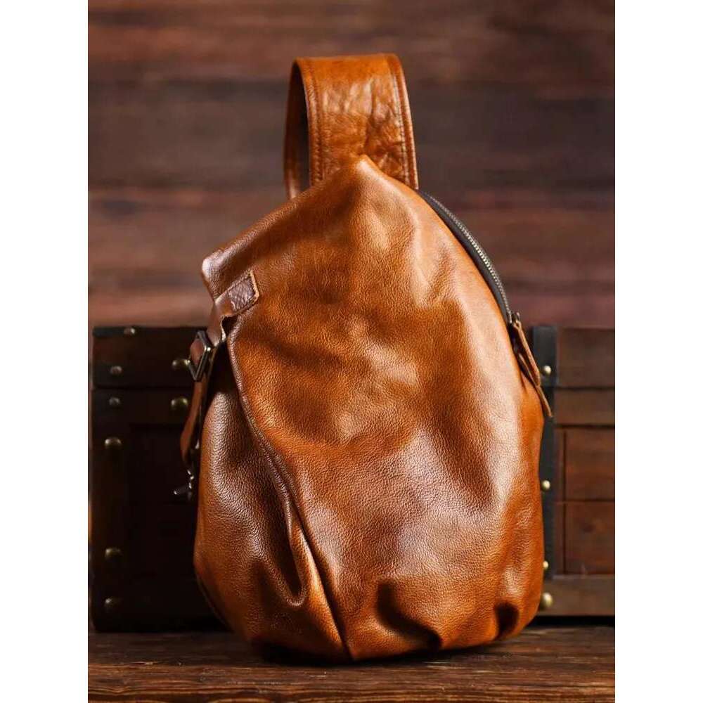 New Designer Mens Large Capacity Chest Wide Strap Cowhide Genuine Leather Shoulder Bag Male Casual Travel Crossbody Bags