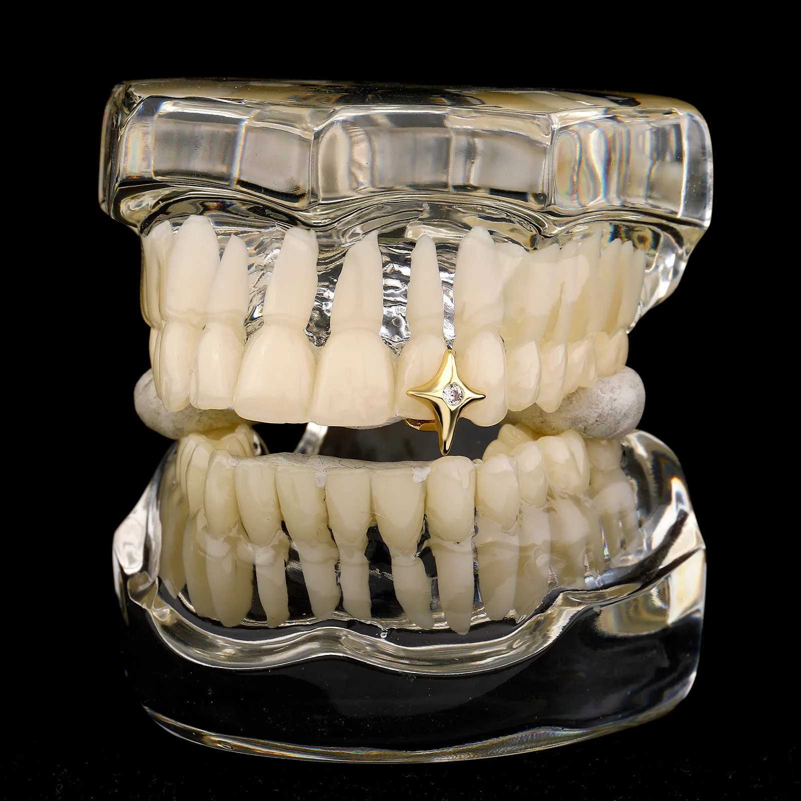 Star Row Iced Out Micro Pave Full CZ Teeth Grillz Mens and Womens Hip Hop Charm Grill W250412