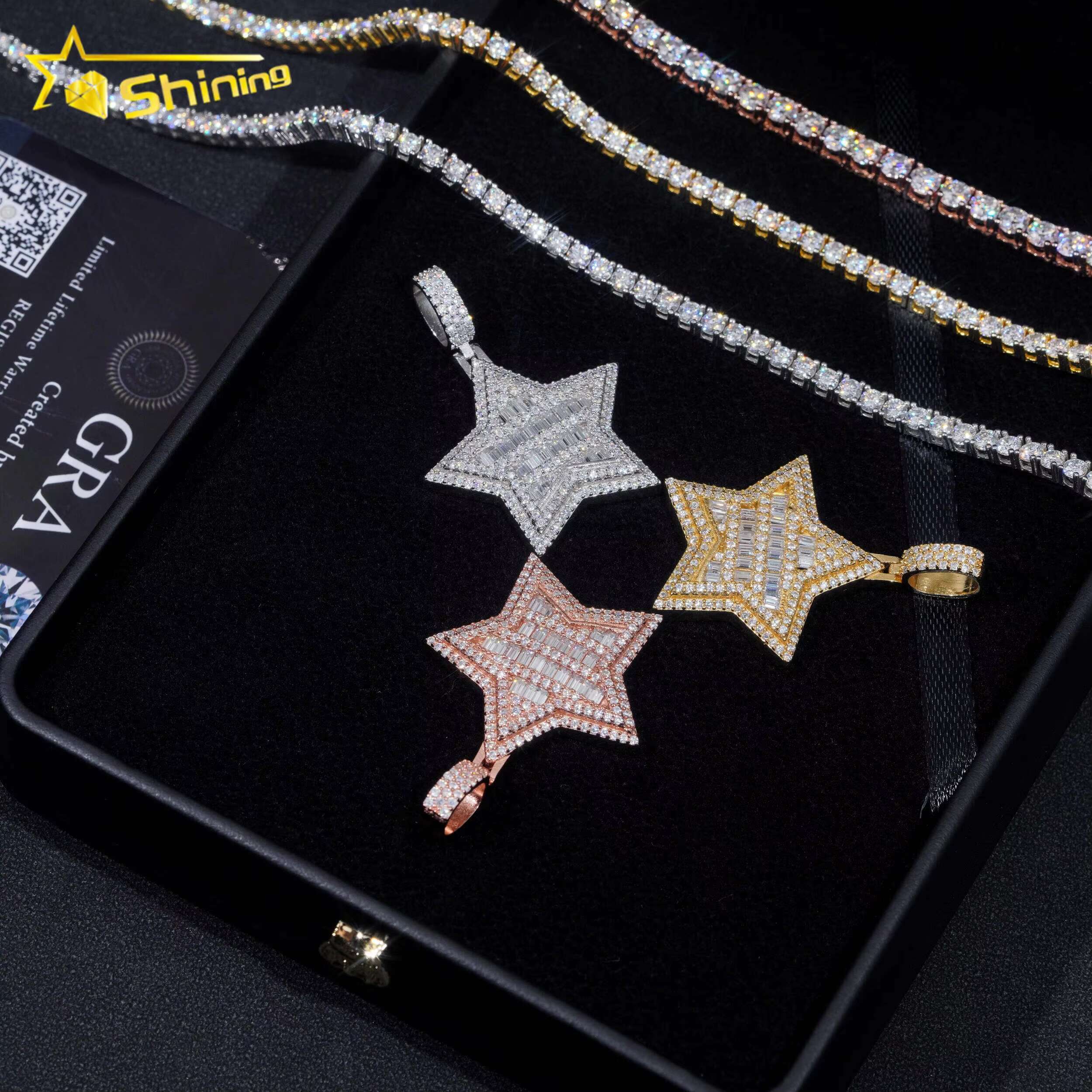 RTS GRA Hip Hop Jewelry 925 Sterling Silver Gold Plated Star Shape Iced Out VVS Moissanite Pendant