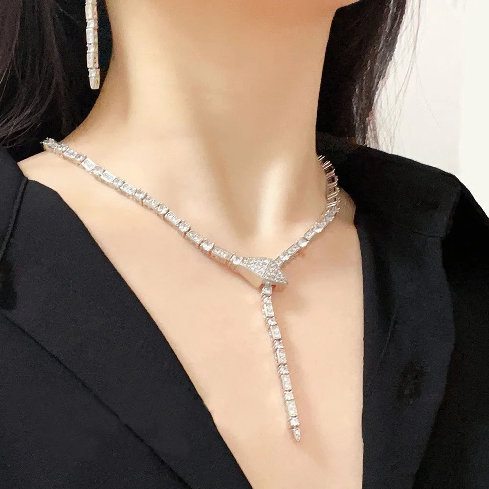 silver 5mm white cubic zirconia necklace for women 50cm vintage snack shaped necklace wedding jewelry 250409
