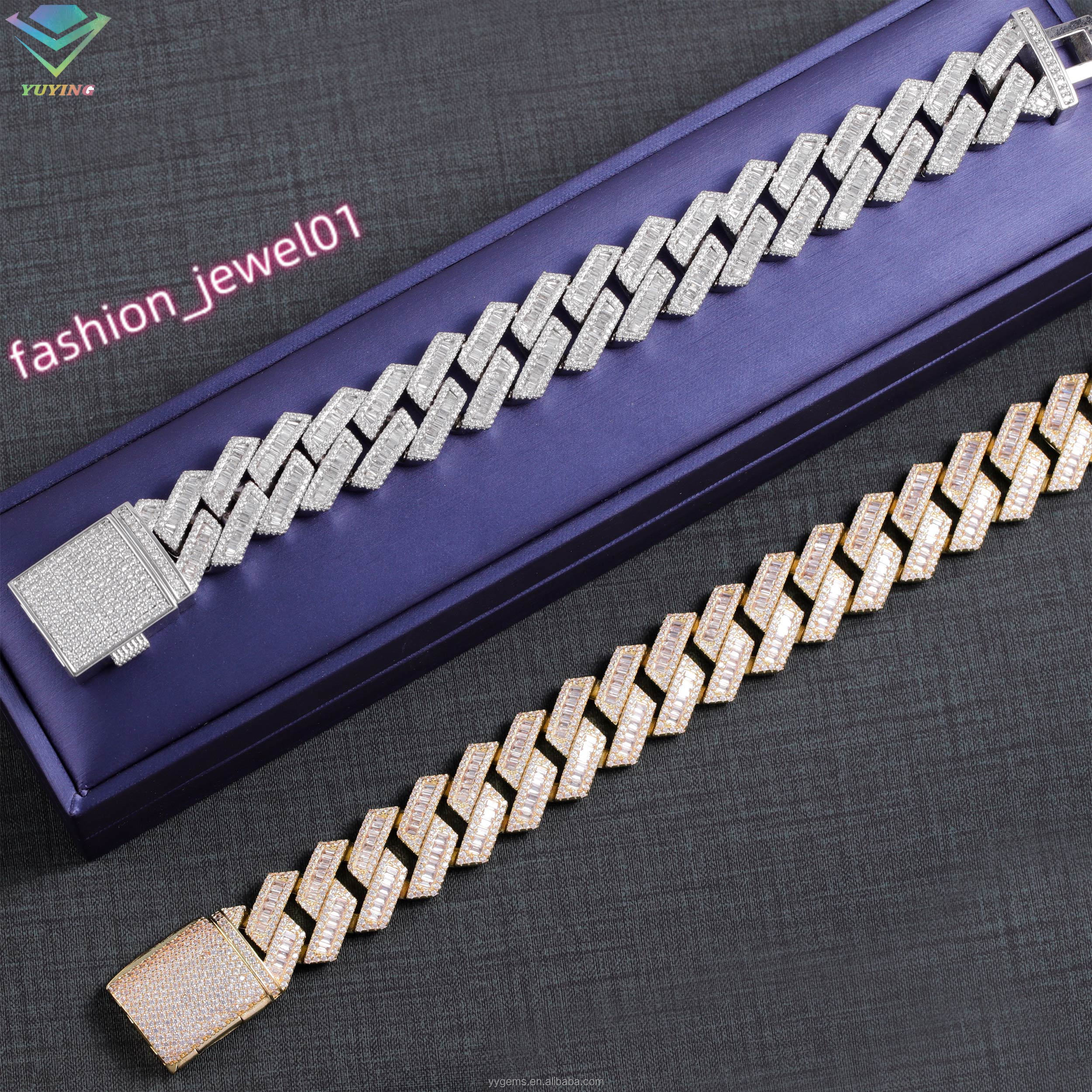 925 Silver Baguette Cut Moissanite Diamond Cuban Bracelet for Men Hip Hop Design Platinum Material Gift
