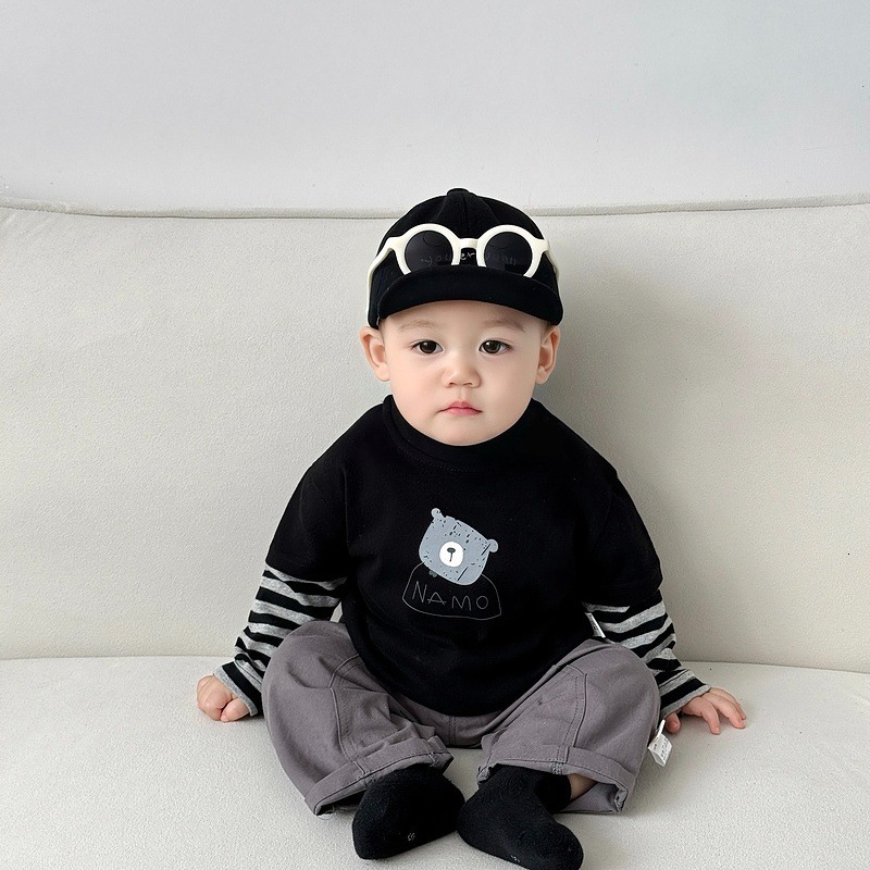 Ddmyshoesvip Korean Boys Long Sleeved T Shirt Set For Spring New Handsome Children S Casual Top Baby Fake Two Piece Base Shirt