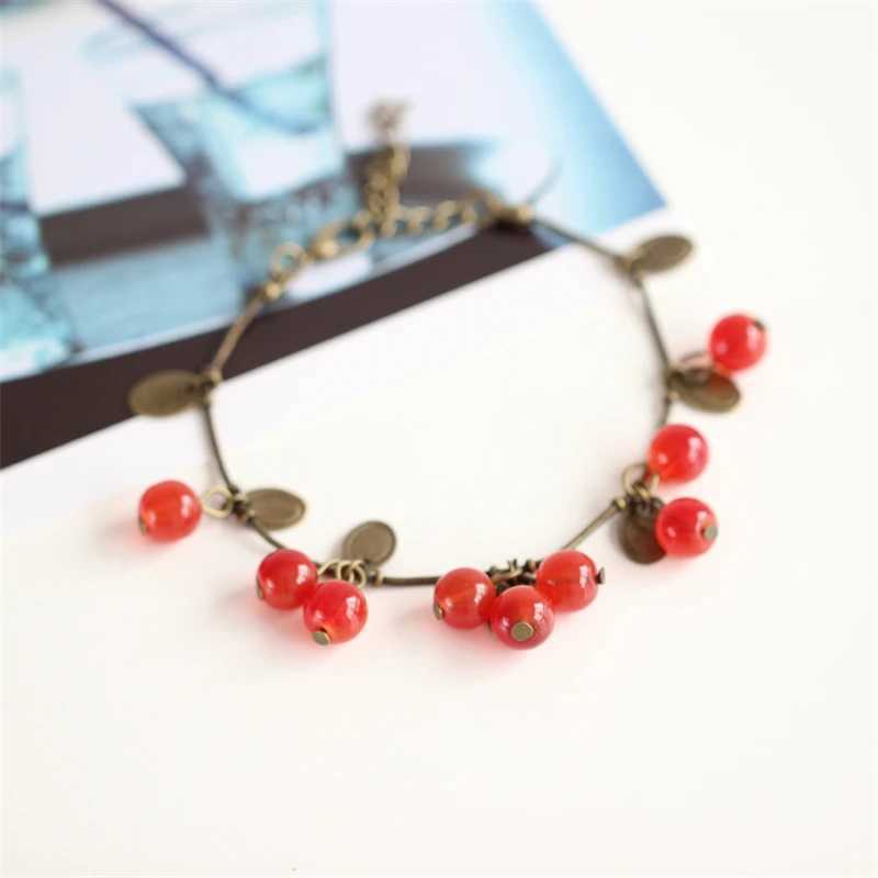 Sweet Cherry Girls Bracelets Antique Color Chain Coin Pendants Female Bangle Vintage Boho Bracelets Summer pulseras mujerC250411
