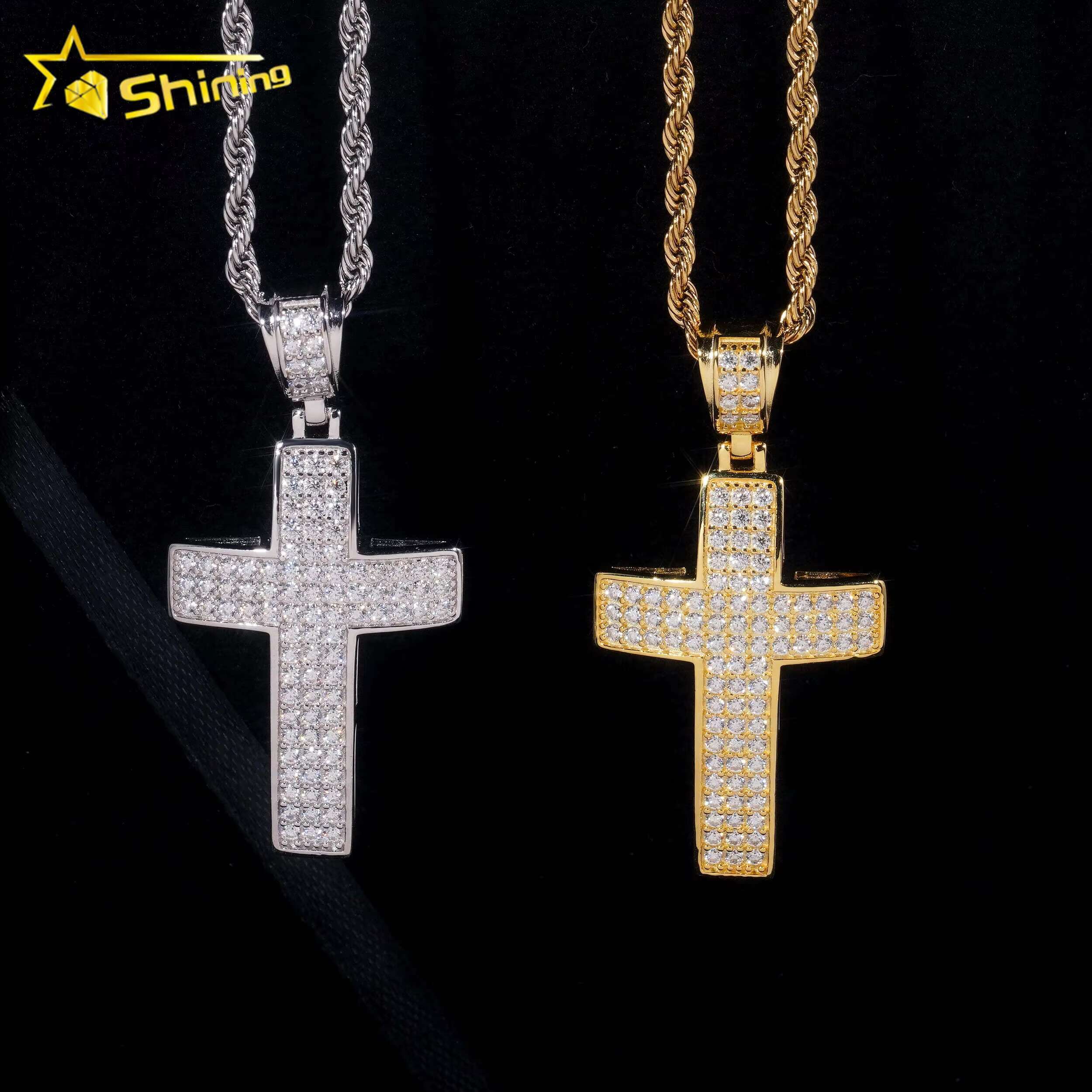 Hip Hop Jewelry 925 Sterling Silver Pass Diamond Tester Iced Out Cross Moissanite Pendants