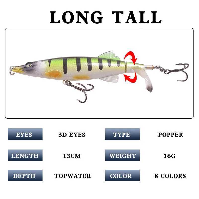 WDAIREN 13cm 16g With Topwater Fishing Lure Artificial Bait Hard Soft Rotating Tail Fishing Tackle Geer Z250411