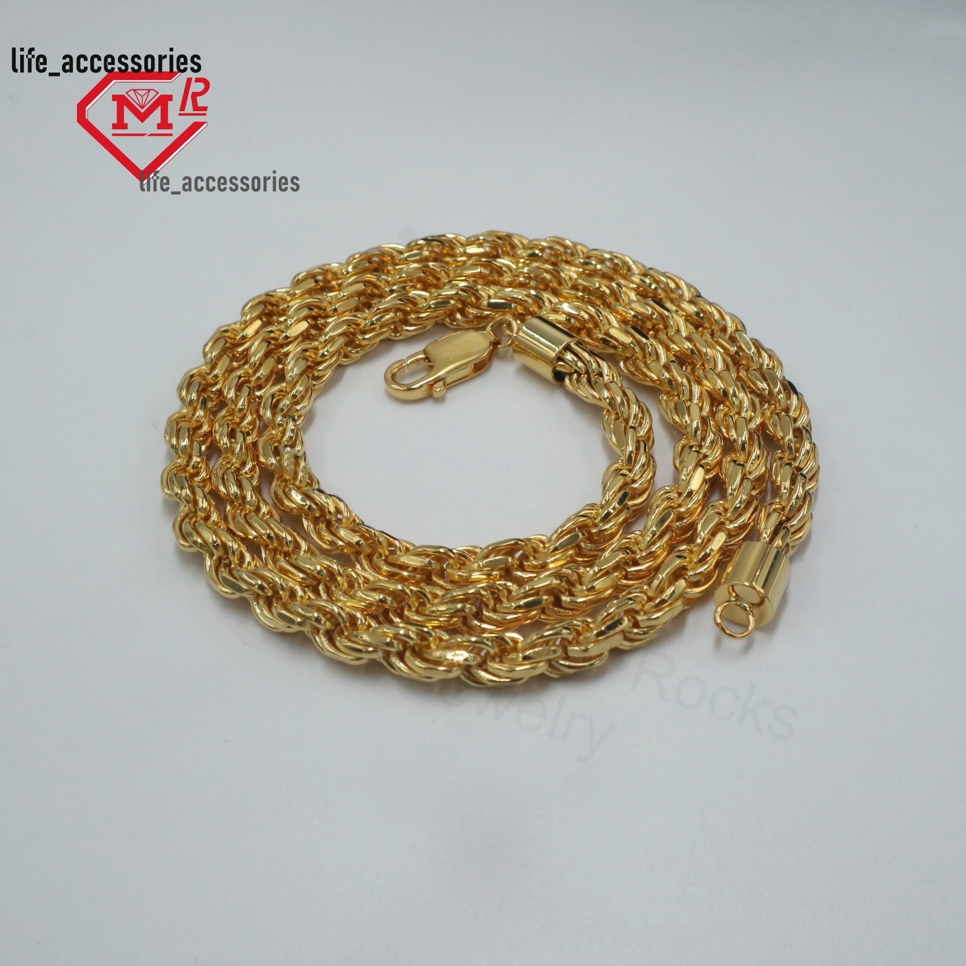 Wholesale Real Sterling Silver Rope Chain Necklace 7mm 24in Yellow Gold Plated 925 Rope Chain