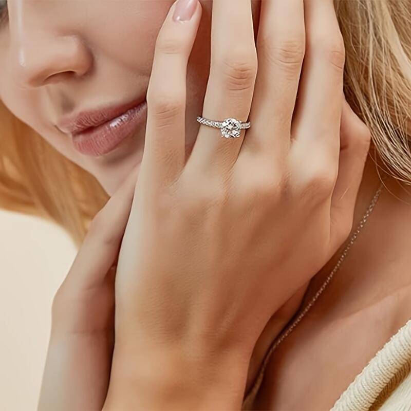 1.25 Carat Round Solitaire Cubic Zirconia Engagement Halo Promise Ring
