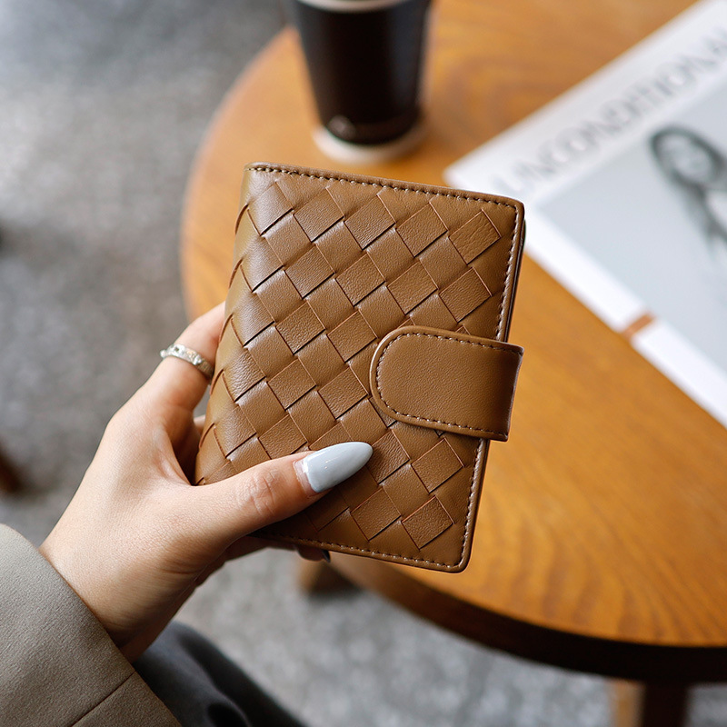 Free shipping designer bags new Fashionable Sheepskin Woven Style Women's Coin Purse Two-Fold Card Holder Genuine Leather Multi-Card Slot Wallet