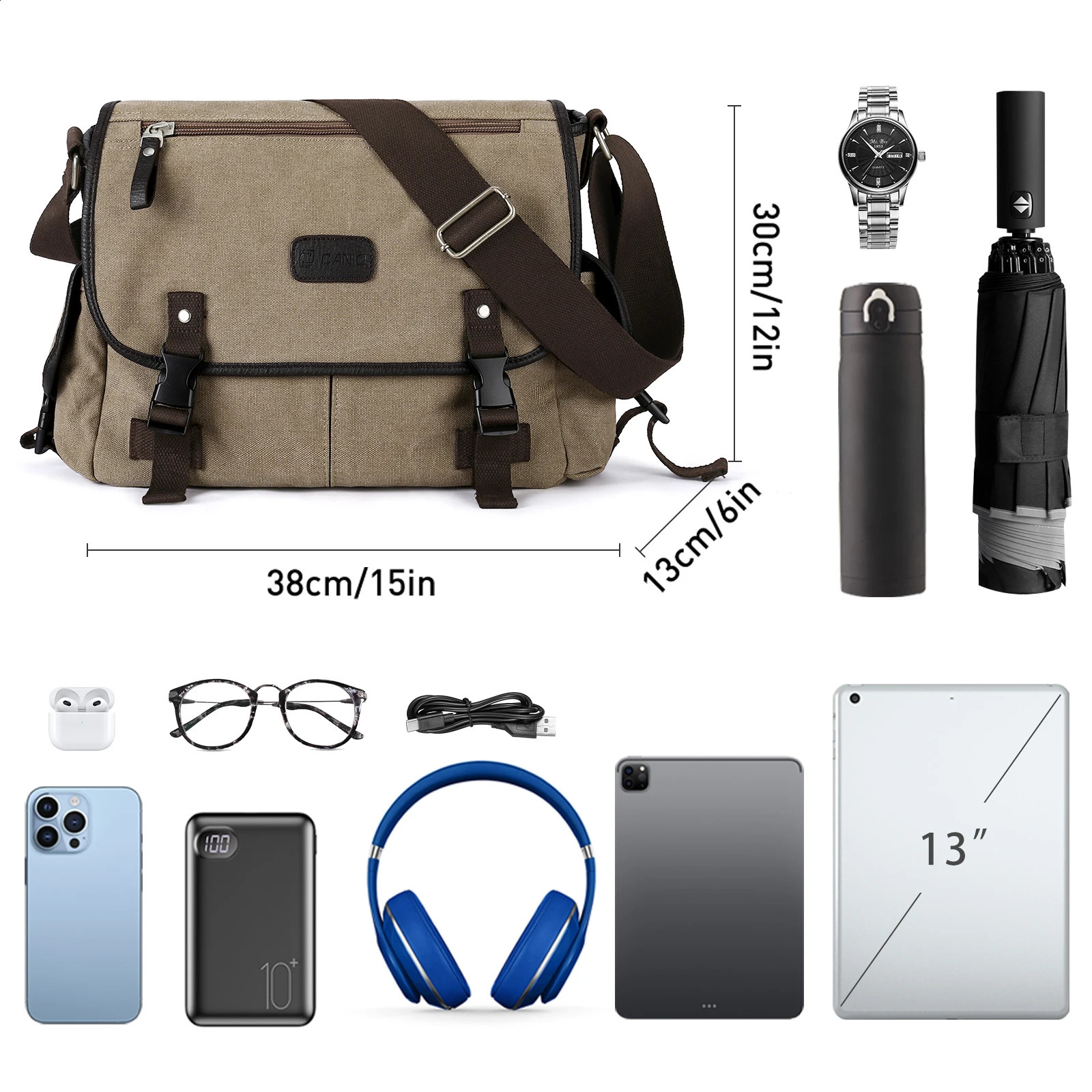 Mens messenger bag fashionable school bag daily large notebook bag multifunctional shoulder bag 250411