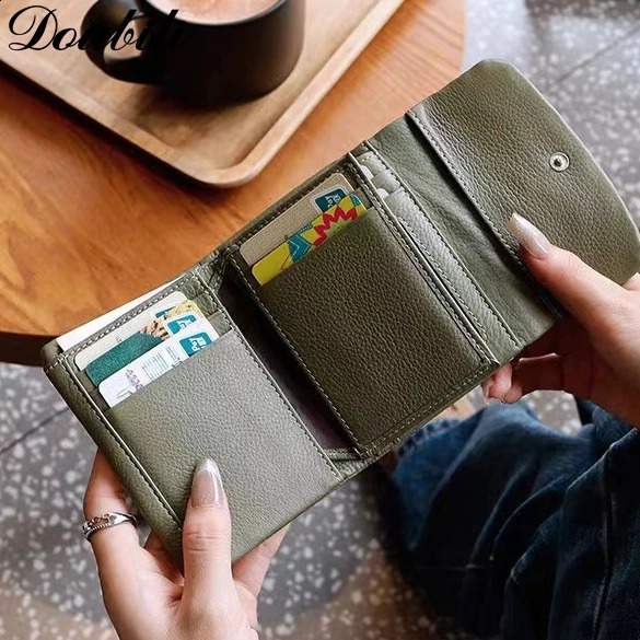Double short womens wallet made of genuine leather and soft leather fashionable womens handbag 250411