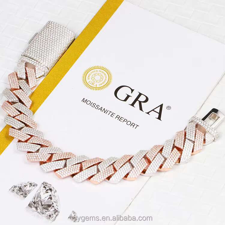 Yy Rts 20 mm 4rows Diamond Cuban Bracelet 2 Tones Plate Iced Out Moissanite Bracelets 925 Silver Fine Jewelry Bracelets for Men