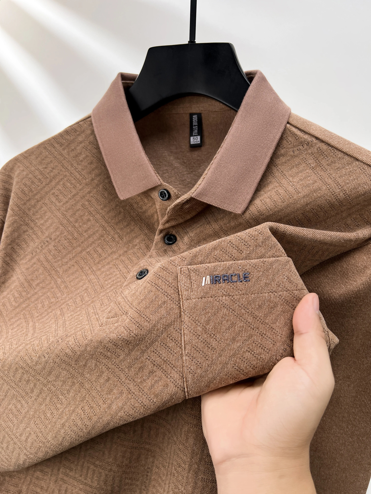 long sleeved mens polo shirt with automatic pocket embroidery high-end customized comfortable and soft casual golf T-shirt 250411