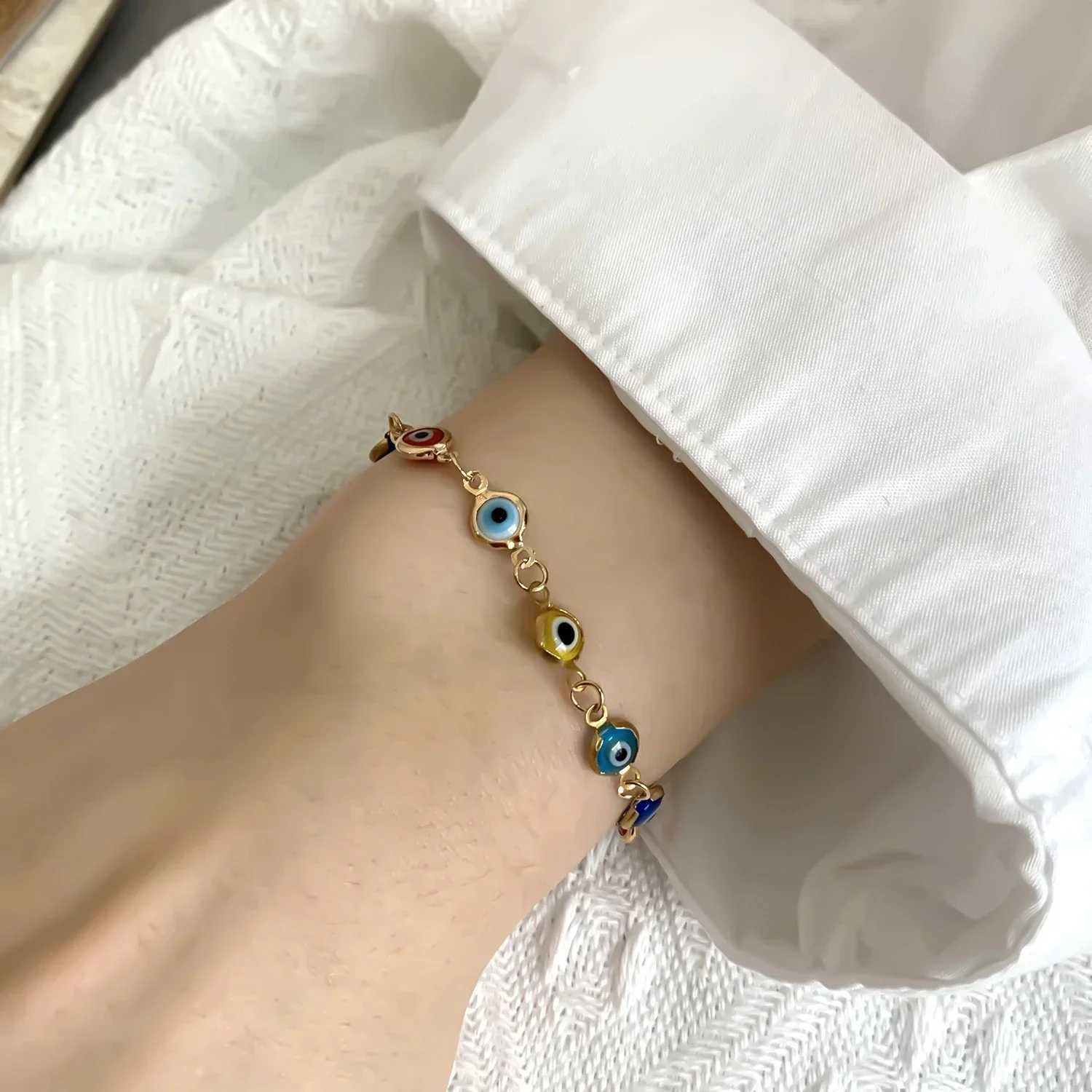 Simple Lucky Turkish Evil Eye Bracelet For Women Fashion Colorful Eye Adjustable Metal Chain Friendship Jewelry C250411