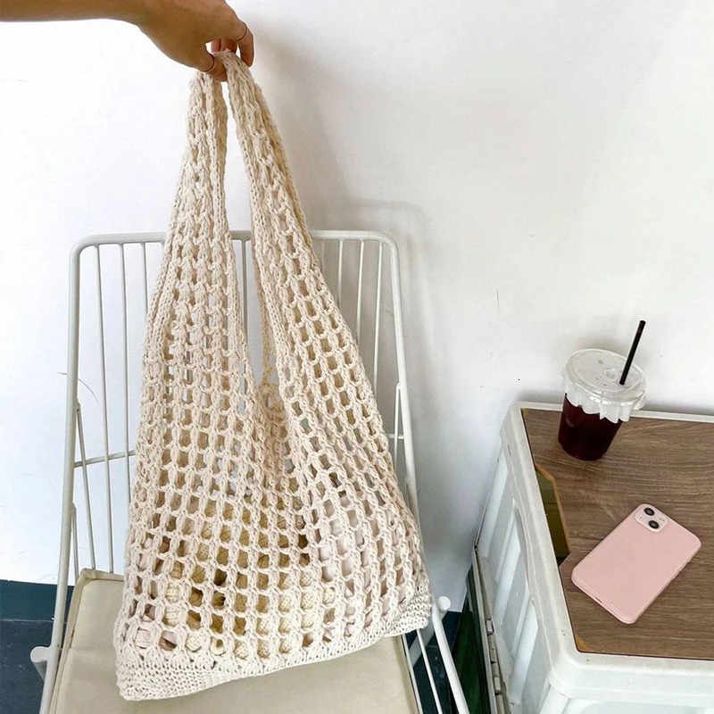 Fashion Crochet Bags for Women Summer Beach Tote Bag Aesthetic Handbag Bohemian Woven Knit Shoulder Bag 251112