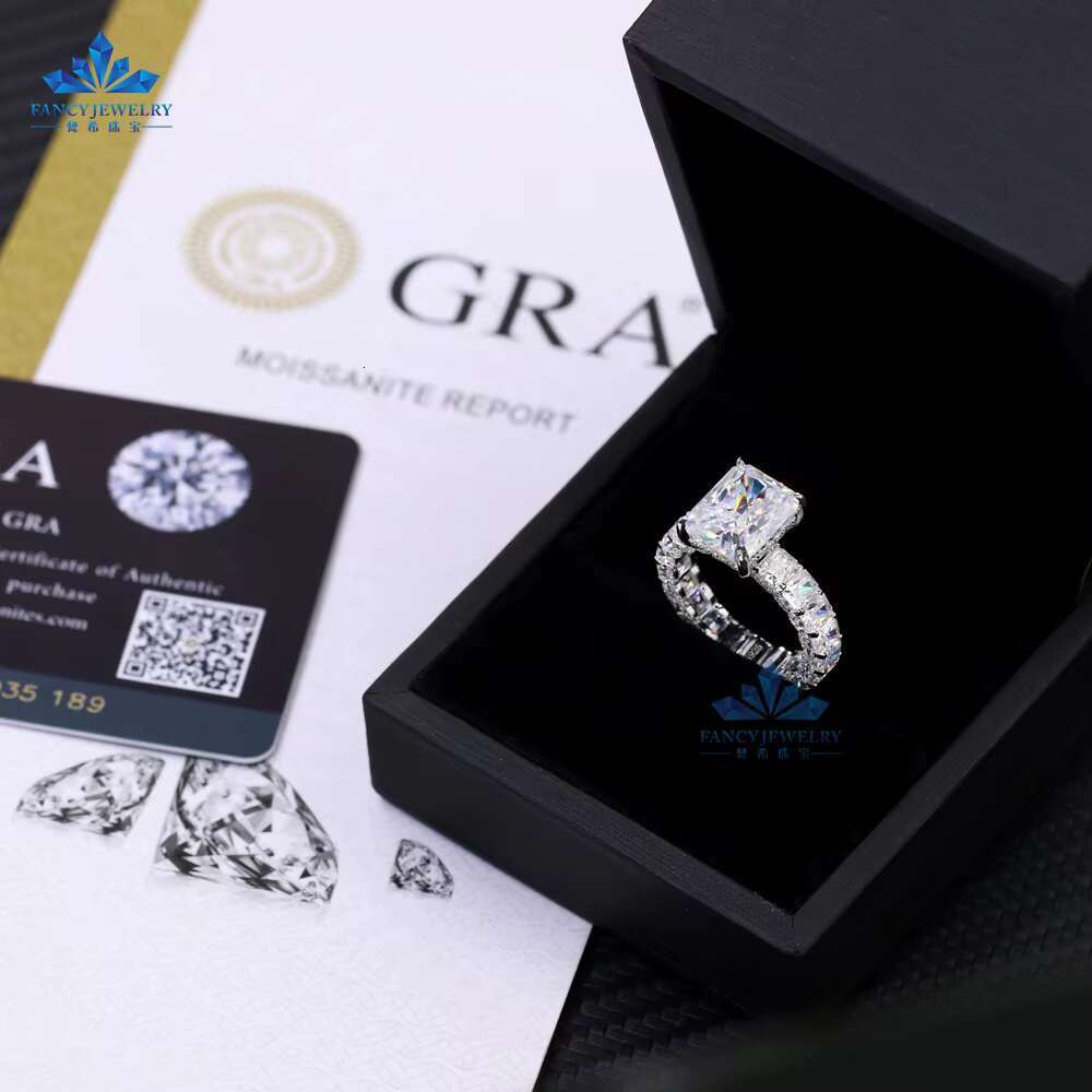 Luxury 925 Silver 5ct Moissanite Ring 9*11mm and 3*4mm Ice Out Radiant Cut D VVS1 for Wedding Engagement