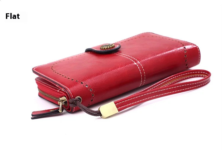 Fashionable hollow coin wallet suitable for womens oily leather phone bags long zipper handbags coin bags and three fold womens wallets 250411