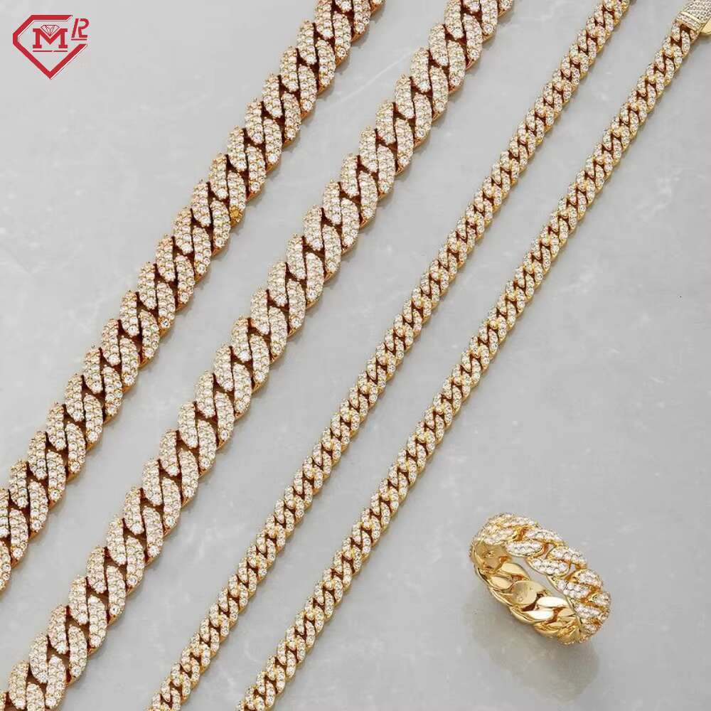 Hiphop Moissanite Cuban Chain 925 Sterling Silver Gold Plated Iced Out 6MM Vvs Moissanite Cuban Link Chain