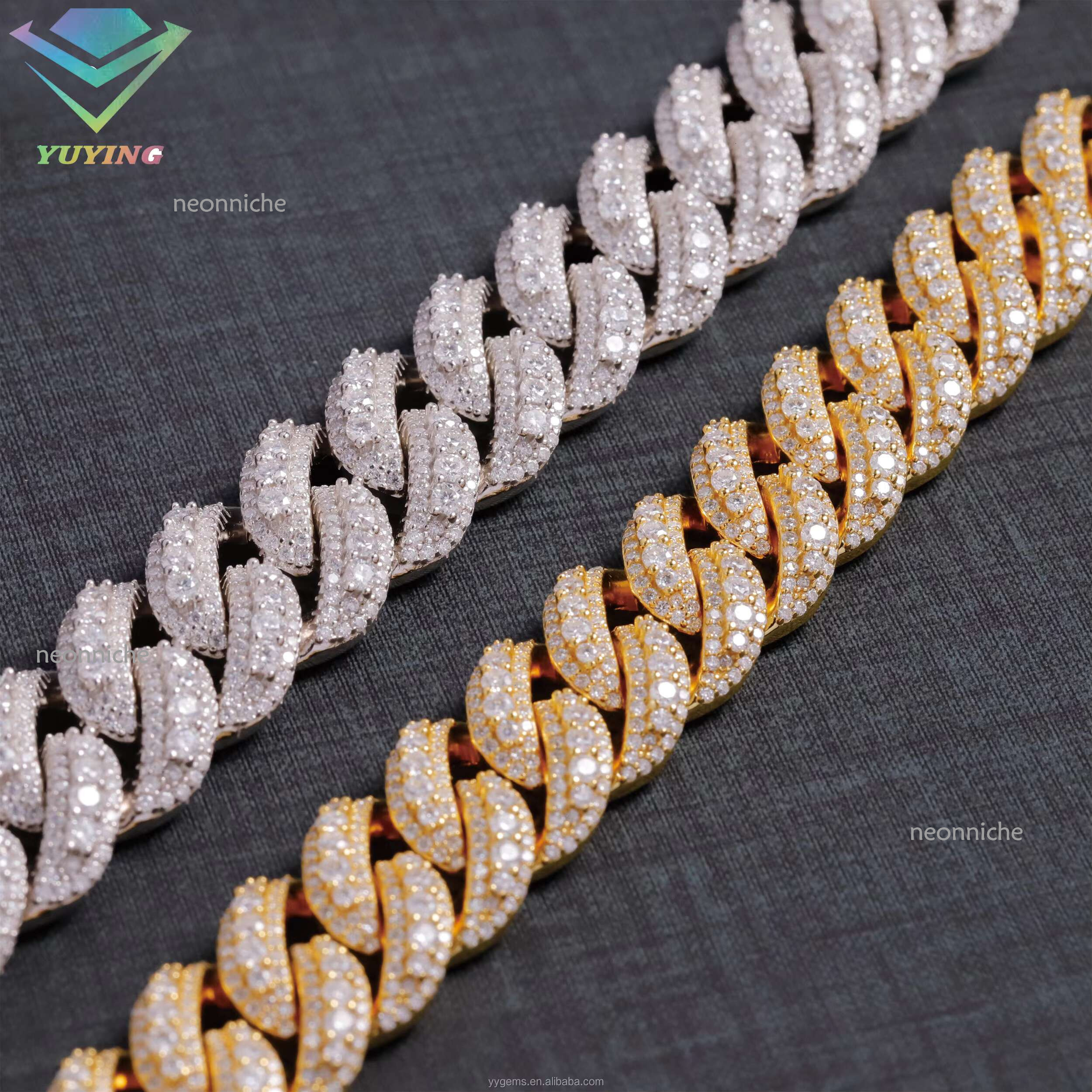 Large in the Middle 14/16/18MM S Gold Plated VVS Iced Out Moissanite Dia Cuban k Chain Necklace