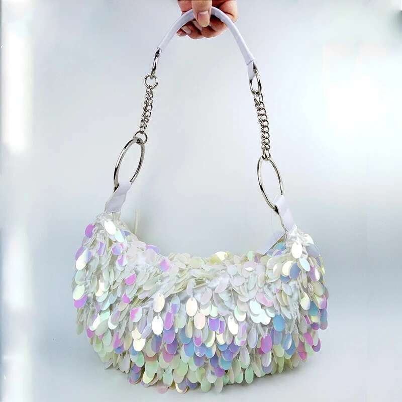 Vintage Heavy Handmade Sequin Tassel Shoulder Beaded Embroidery Sier Designer Bag Shiny Evening Bags Clutch Handbag