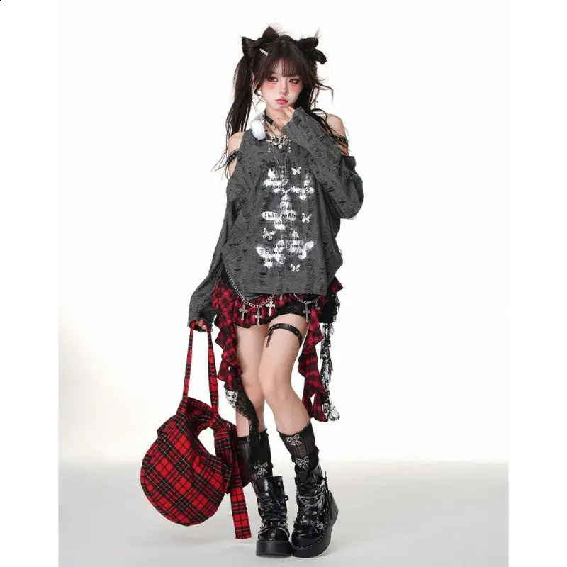 Retro Harajuku Gothic Style Leather Splicing Short Skirt for Women Y2K Lace Hem Mini Pleated Skirt Autumn Street Cool 250411