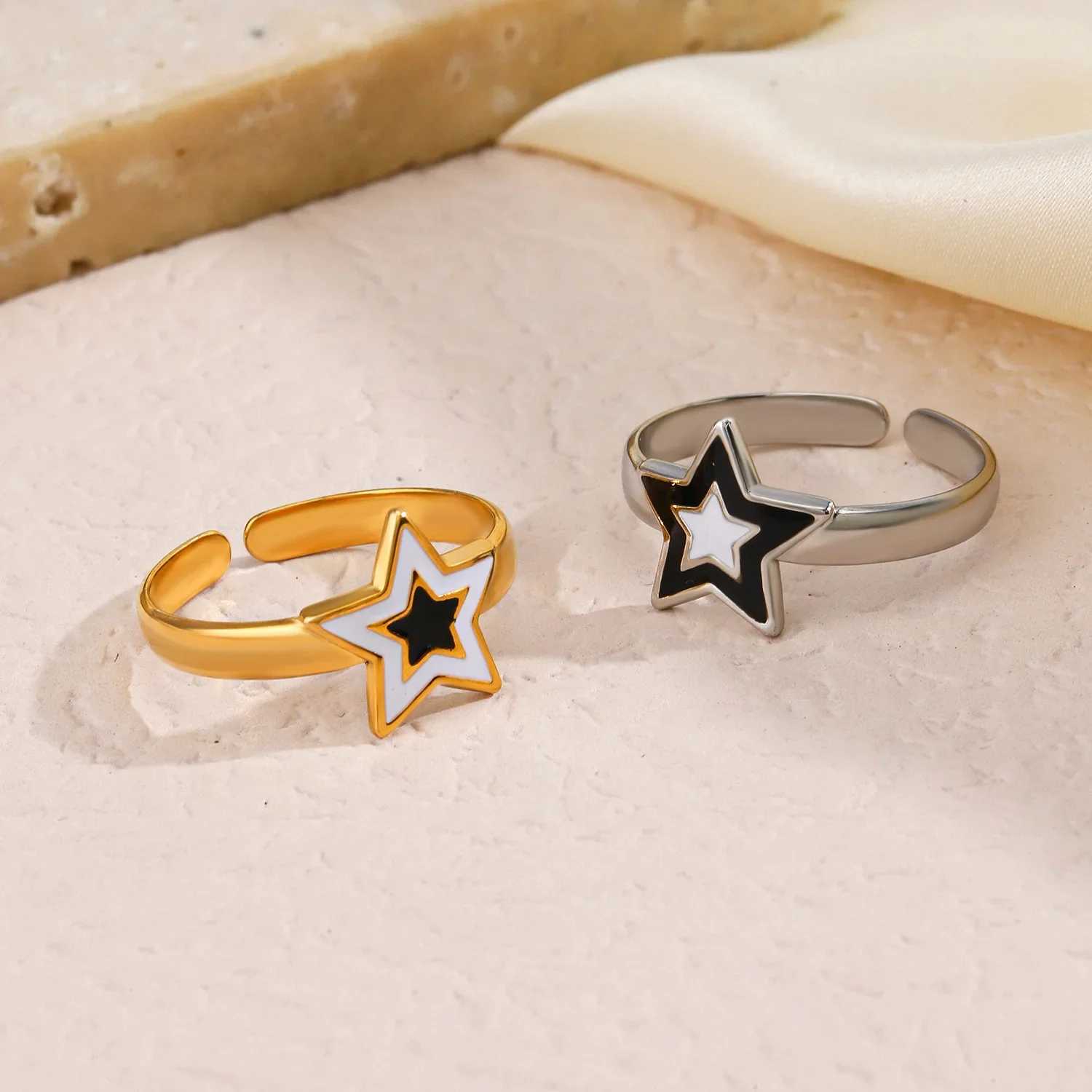 Stainless steel fashion star drip oil open ring suitable for women adjustable finger ring non fading jewelry birthday gift newXJ250412