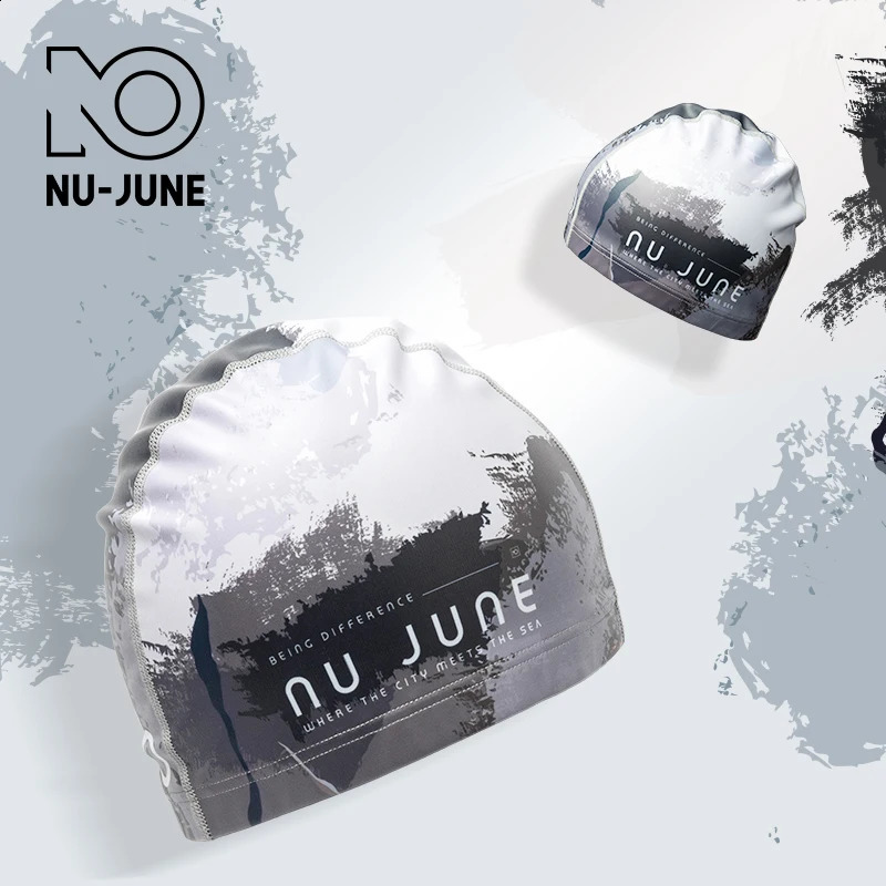 Nujune High Elastic Swimming Caps Adult Waterproof Stretchable Comfortable Ear Hair Protection Summer Pool Bathing Hat 250411