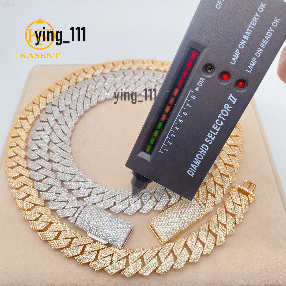 Moissanite Baguette Cuban Link Chain Necklace Customize S925 Sterling Silver 15mm 18mm Gift Box Jewelry Hiphop