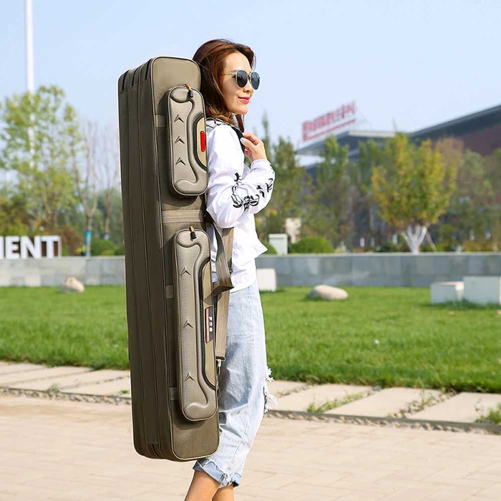 0.8-1.3m Long Large Capacity Fishing Gear Package Non-Foldable Canvas Fishing Rod Reel Bag Storage Shoulder Bag For Fishing Tool Z250411