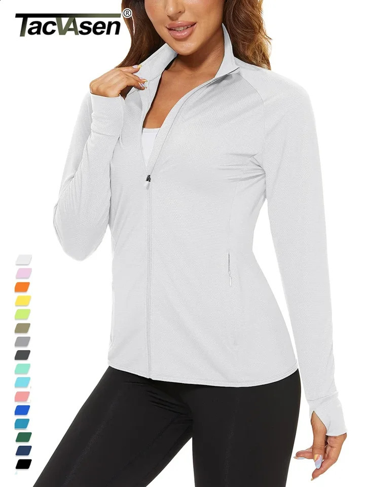 TACVASEN UPF 50Sunscreen Summer Shirt Womens Long Sleeve Full Zipper Casual Jacket Pocket Golf Sports Top 250407