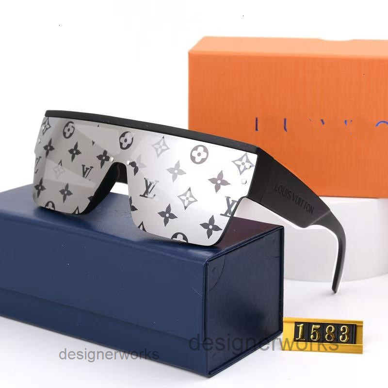 designer luxury louis vouitton lv sunglasses glasses for men women Lujia 1583 One-piece Fashionable Personality for Women, White Mercury Print Trendy for Men K59M