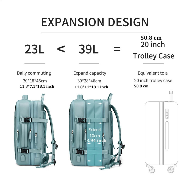 Travel Backpack For Men Expanded 39L hiking Business Laptop Backpack For Women USB charging 17 inch waterproof school Backpack250403