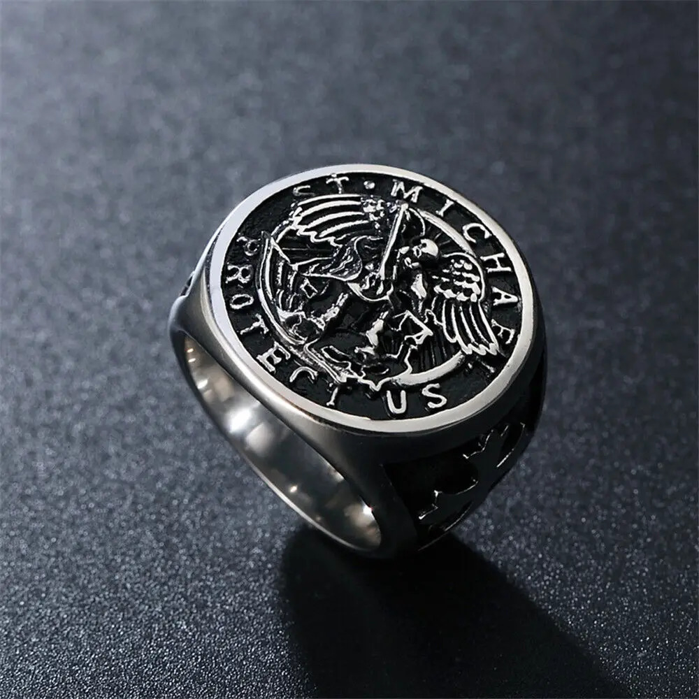 Mens Stainless Steel Catholic Archangel St Saint Michael Ring Size 7-15 251111