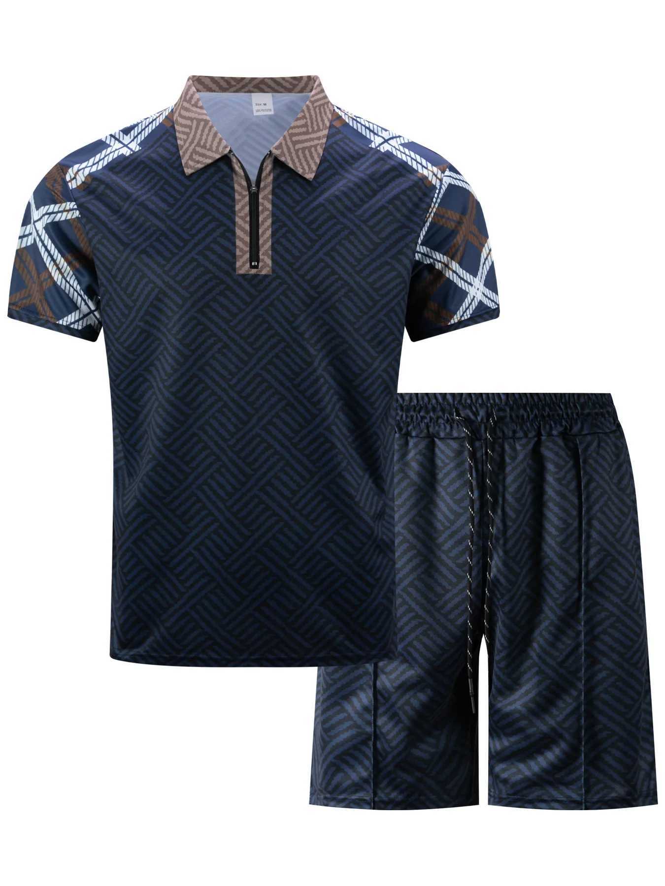 Casual fashion zipper short sleeved mens summer T-shirt top and pants outdoor two-piece setXJ250412