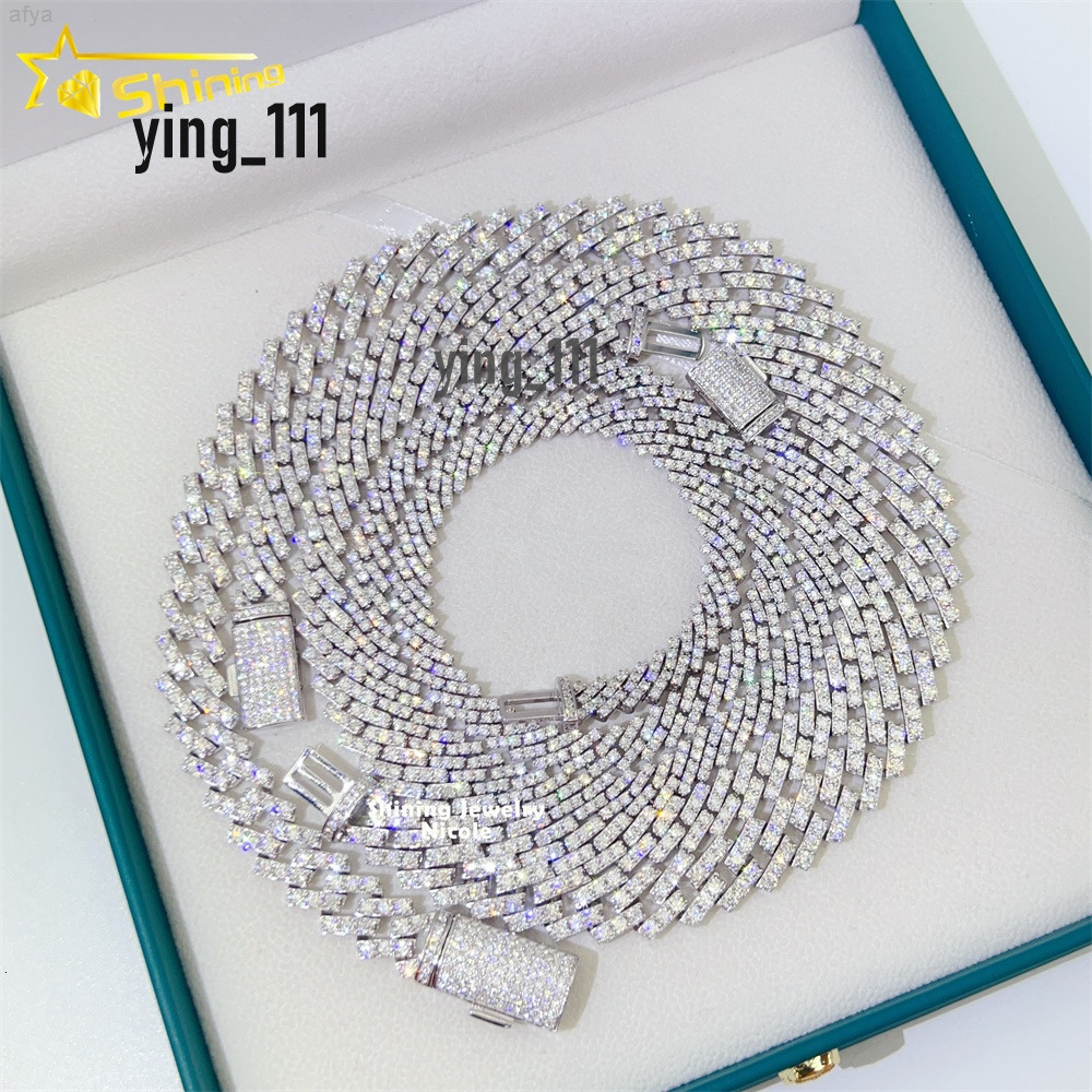 Selling Men Women Necklace Hip Hop 8mm 10mm 13mm Gra Moissanite 925 Silver Iced Out Cuban Link Chain