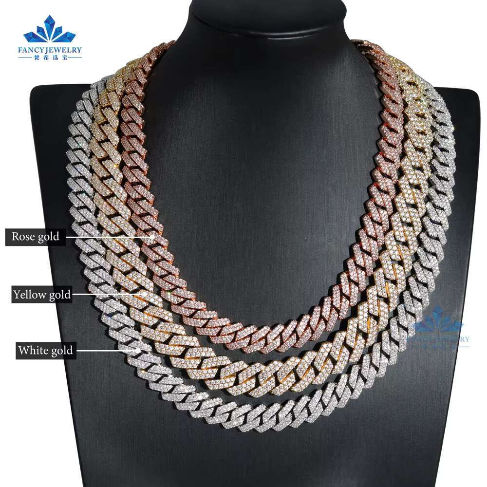 Fine Jewelry Necklace Iced Out Custom Hip Hop Jewelry S925 Sterling Silver 8mm Vvs1 Moissanite Diamond 8mm Cuban Link Chain