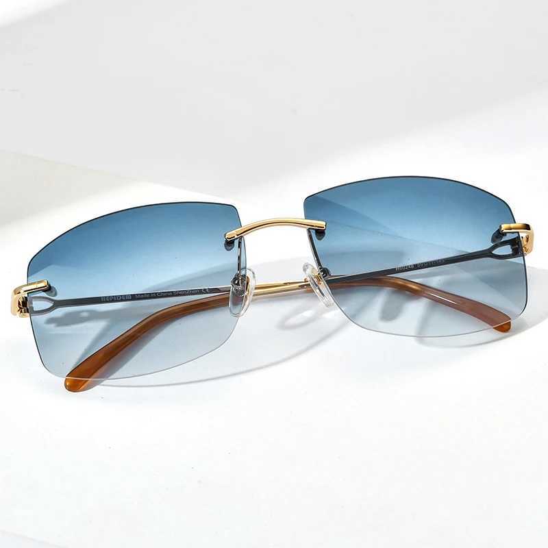 HEPIDEM Alloy Sunglasses Women Luxury Famous Brand Design Square Rimless Frameless Diamonds Sun Glasses for MenC250411